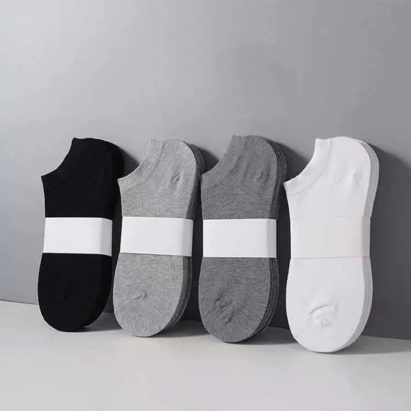 Black and White Gray Boat Socks Packaged Tube