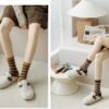 Autumn Knitted Casual Regular Style Anti-Bacterial Cotton Solid Cute Cycling Crew Socks with Body Logo for Women