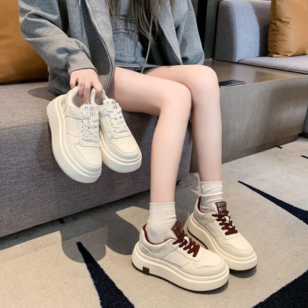 H8dedc9e5a52f49e89e34684aec586097M.jpg Women's White Lace-up Summer Sports Casual Shoes Thick-Soled Height-Increasing Lightweight Skateboarding Sneakers