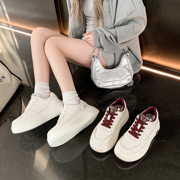 Hdcd3635b24f64b6193cc8ddaee6f1827Y.jpg Women's White Lace-up Summer Sports Casual Shoes Thick-Soled Height-Increasing Lightweight Skateboarding Sneakers